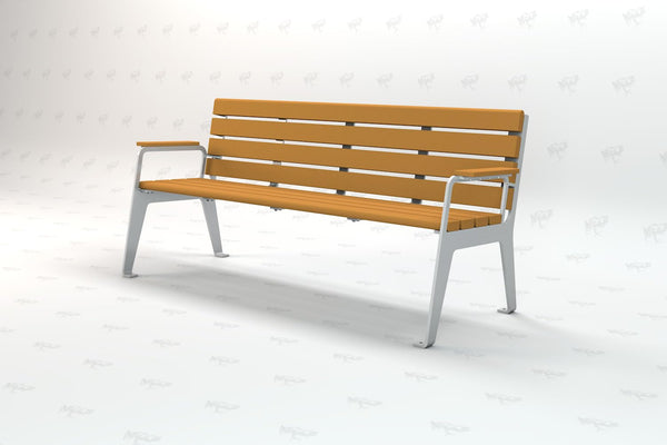 Frog Furnishings Bench Plaza Bench As Well As for School Playgrounds, Colleges, Bench with Armrests, Loveseat Weatherproof Steel, Silver, Powder Coated Frame Composites Backrest