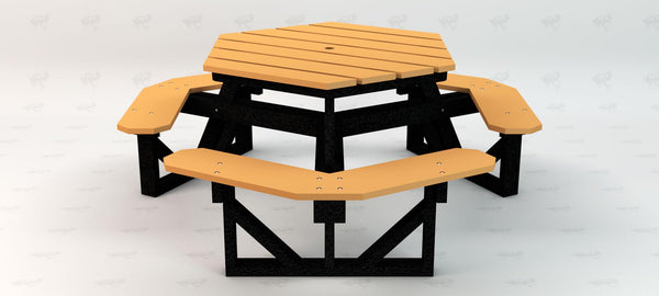 Frog Furnishings Hex Table Bench, Portable Outdoor Table, for All Weather, Backyard, Dining Party Table, Patio Table, Also for School, College, Park, Playground, Swimming Pool